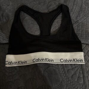 Calvin Klein Black Racerback Sports Bra with White Logo Band